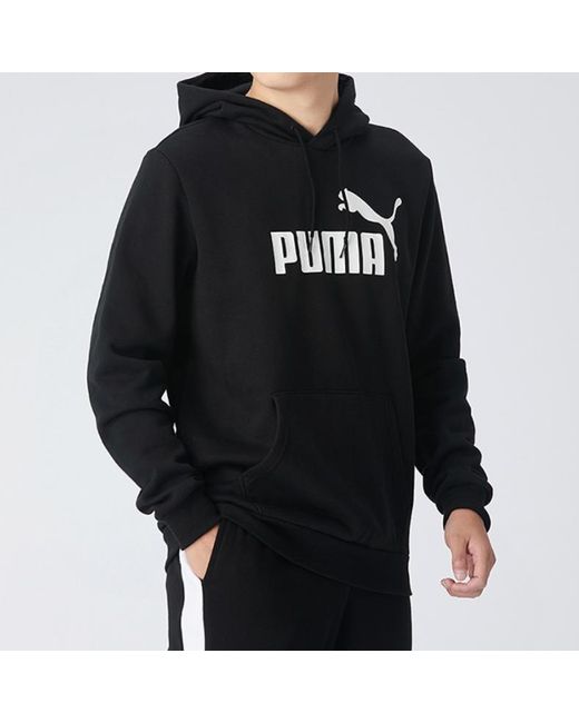 PUMA Black Ess Logo Sports Hooded Printed Fleece for men