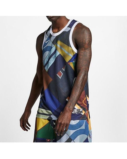 Nike Blue Kd Hyper Elite Durant Basketball Sports Top Multi-colorblock for men