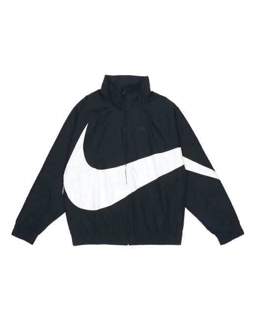Nike Blue Big Swoosh Sportswear Cardigan Woven Stand Collar Logo Jacket for men