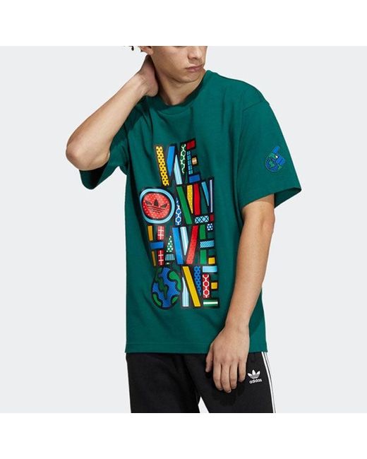 Adidas Green Originals Artist Tee Ss Earth Printing Sports Round Neck Short Sleeve Forest for men