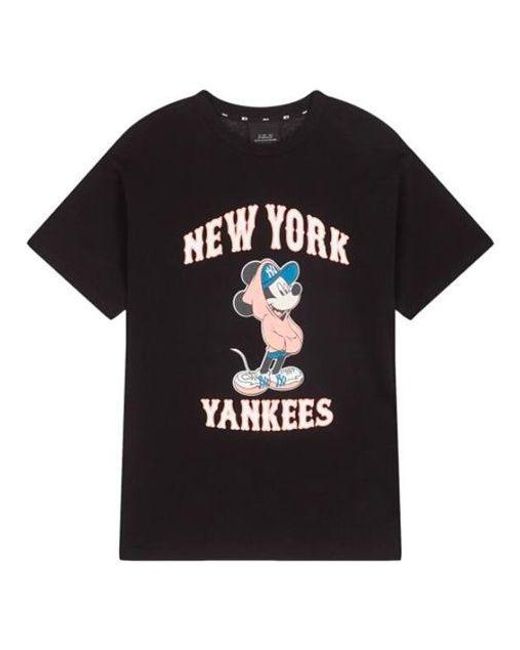 MLB Black Disney Mickey Crossover New York Yankees Basic Printing Round Neck Short Sleeve