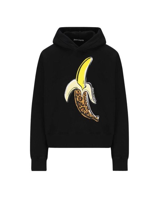 Palm Angels Black Banana Printed Hoodie Leopard' for men