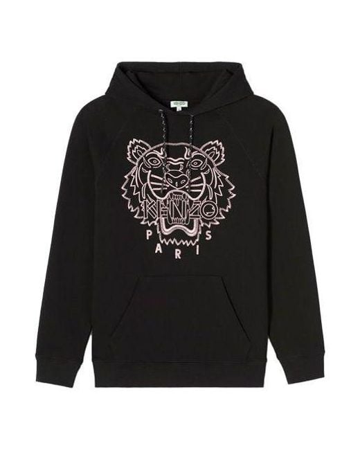 KENZO Black Tiger Head Embroidered Cotton Hooded Long Sleeves