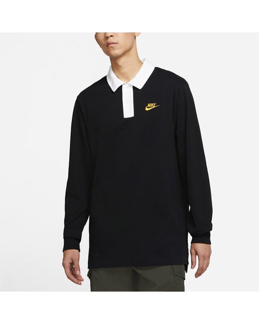 Nike Blue Sportswear Rugby Sports Printing Knit Long Sleeves Autumn Polo Shirt for men