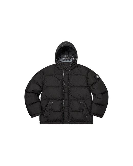Supreme X Stone Island Painted Camo Crinkle Down Jacket in Black