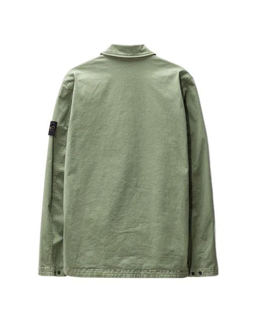 Stone Island Green Compass-Patch Zipped Shirt Jacket for men