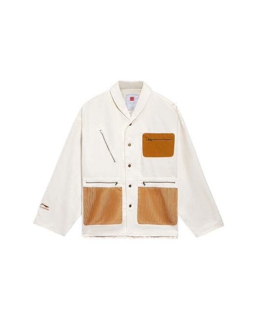 Li-ning White Back Landscape Pattern Printing Lapel Single Breasted Jacket for men