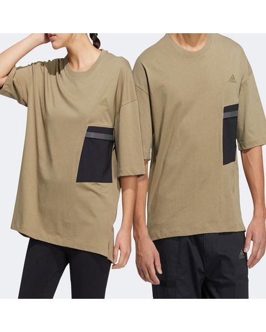 Adidas Natural Casual Breathable Sports Splicing Round Neck Short Sleeve Couple Style Khaki for men