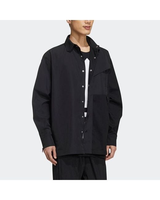 Adidas Blue Originals Solid Color Splicing Casual Long Sleeves Shirt for men