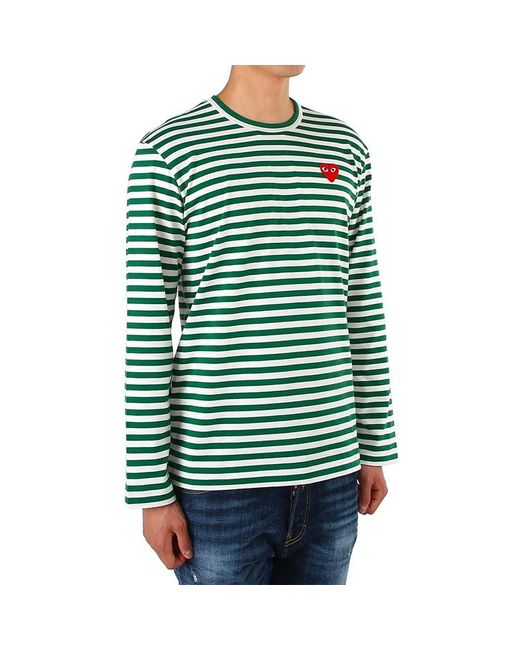 COMME DES GARÇONS PLAY Cdg Play Kawakubo Rei Love Round Neck Long Sleeves Green White Stripe for men