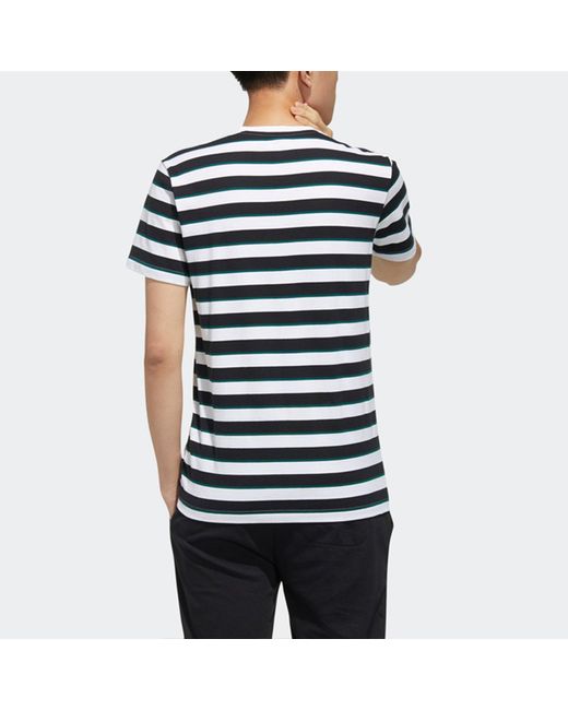 Adidas Blue Neo M Esntl Lg S T3 Logo Printing Stripe Sports Short Sleeve for men