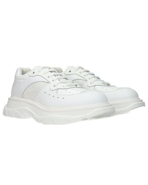 McQueen White Tread Suede-Panelled Leather Trainers for men