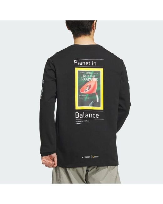 Adidas Black National Geographic Aeroready Graphic Long Sleeve Tee Asia Sizing for men