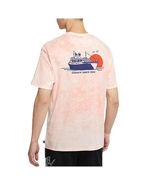 Nike Pink Sb Skateboard Back Printing Washed Sports Skateboard Short Sleeve for men