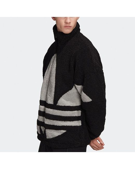 Adidas Black Originals Contrasting Colors Large Logo Pattern Lamb's Wool Jacket for men