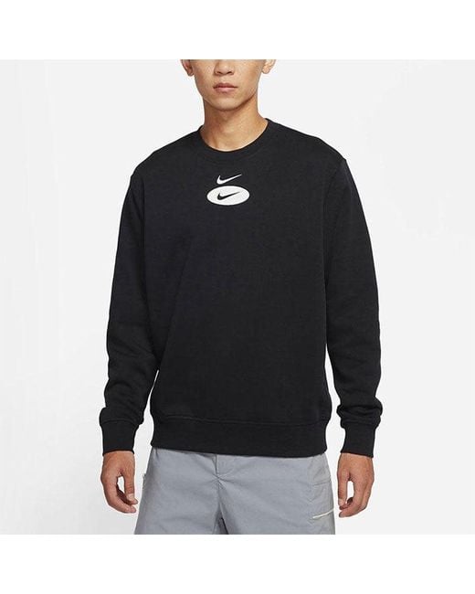Nike Black As Nsw Sl Bb Crew Casual Sports Fleece Lined Round Neck Long Sleeves for men