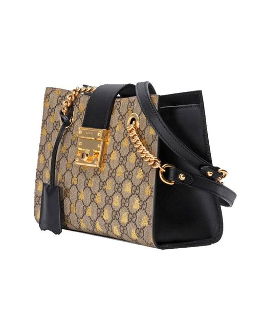 Gucci (Wmns) Padlock Metallic Bee Printing Logo Canvas Chain Handbag Small Classic