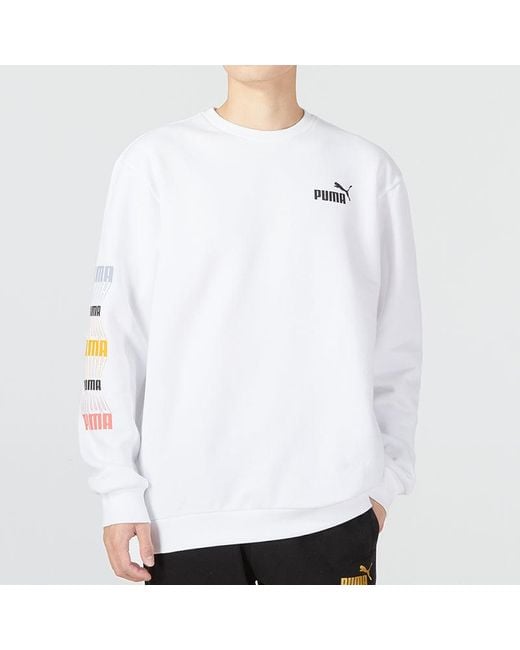 PUMA White Ess Logo Repeat Graphic Crew for men