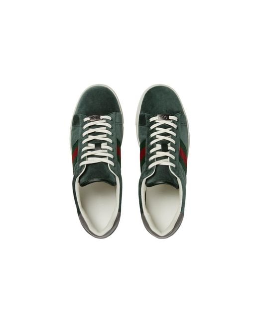 Gucci Green Ace Velvet Sneakers for men