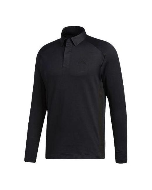 Adidas Blue Brushed Brushed Ls Pl Golf Sports Training Casual Long Sleeves Polo for men