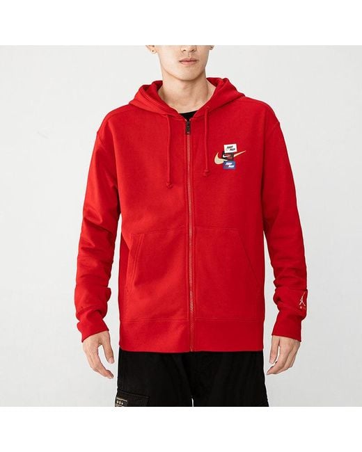 Nike Red Woven Label Logo Sports Hooded Jacket for men