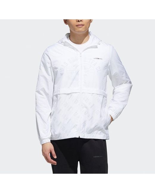 Adidas Blue Neo M Brlv Wb 2 Logo Printing Splicing Windproof Hooded Track Jacket for men