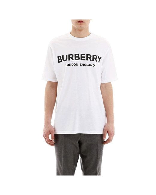 Burberry White Cotton Logo Printing Classic Short Sleeve