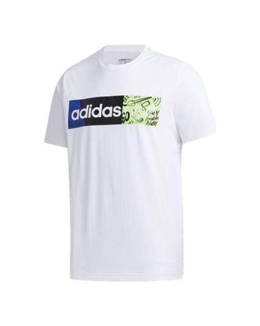 Adidas White Neo Contrasting Colors Logo Printing Sports Short Sleeve for men