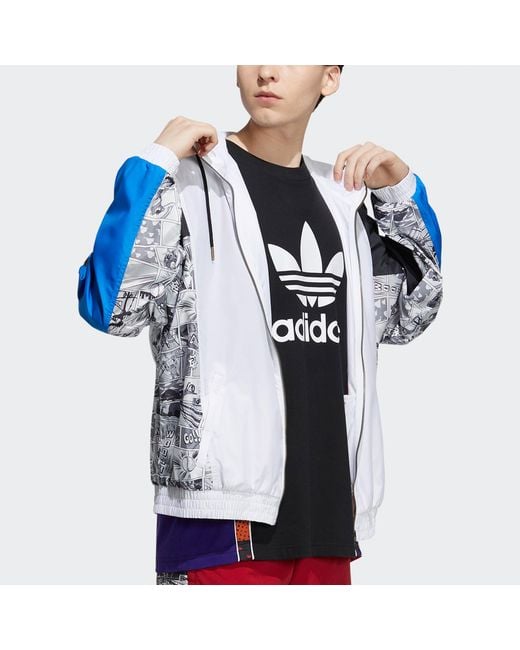 Adidas Blue Originals X Disney Crossover Manga Wb Pattern Sports Hooded Jacket for men