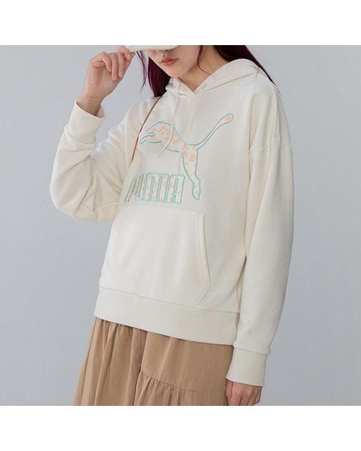 PUMA White (Wmns) Logo Floral Graphic Hoodie
