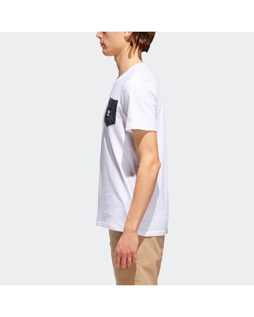 Adidas White Originals Warp Pckt Tee Pocket Sports Round Neck Short Sleeve for men