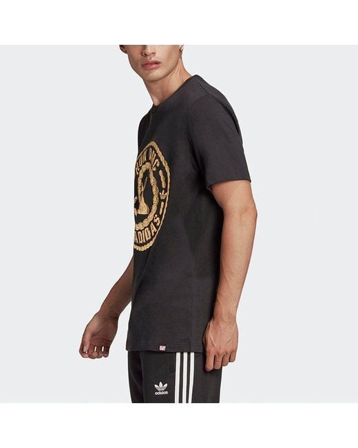 Adidas Black Originals Run-Dmc Printing Sports Cozy Round Neck Short Sleeve for men