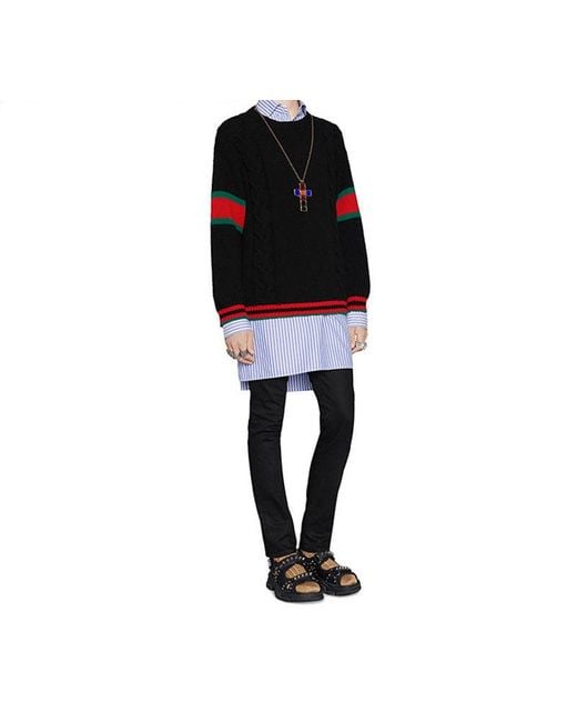 Gucci Black Chucky Grg Long-Sleeved Sweater With Striped Round Neck for men