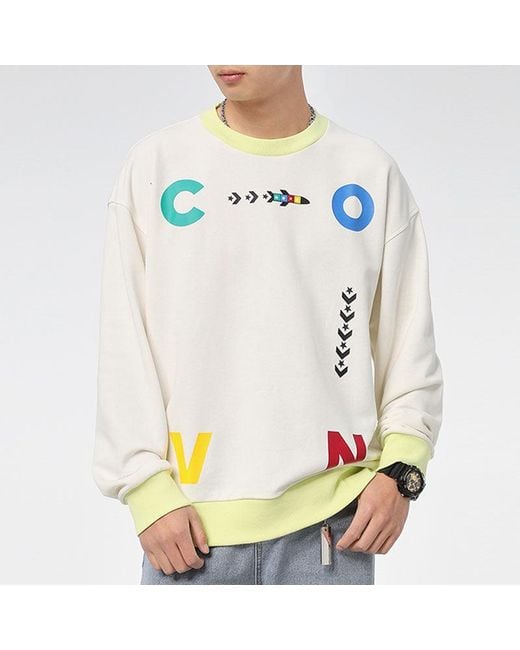 Converse White Sports Contrast Letter Print Crew Neck Sweatshirt for men