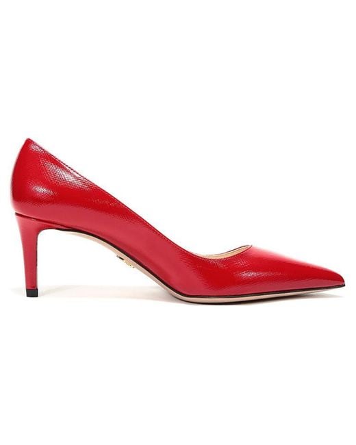 Prada Red (Wmns) Pointed Saffiano Leather Heels