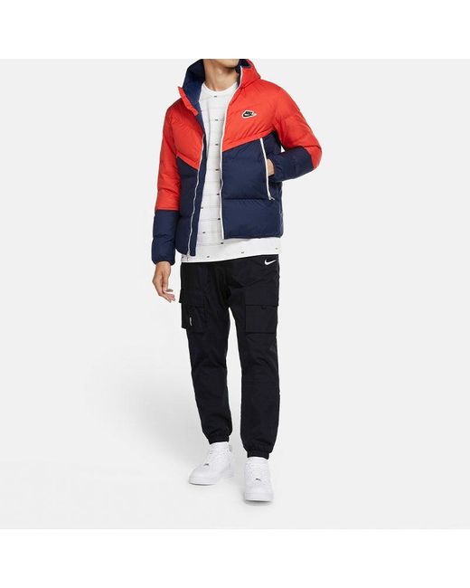 Nike Sportswear Down-Fill Windrunner Hooded Stay Warm Colorblock Short Down Jacket Redblue for men