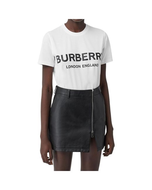 Burberry White Cotton Logo Printing Classic Short Sleeve