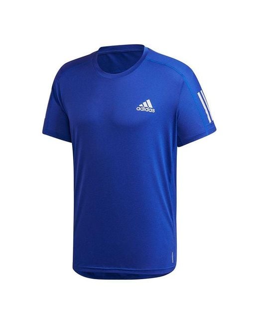 Adidas Blue Own The Run Tee Training Sports Reflective Stripe Short Sleeve for men