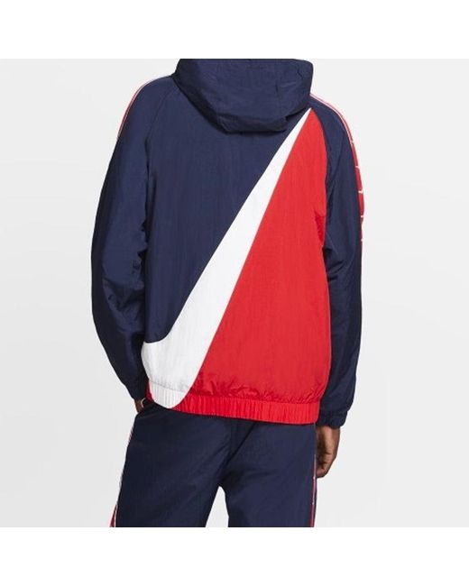 Nike Blue Sportswear Big Swoosh Hooded Long Sleeve Color Block Jacket Cd0420-451 Colorblock for men