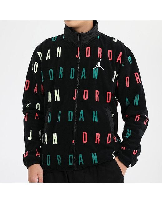 Nike Black Jumpman Logo Printing Windproof Stand Collar Jacket for men