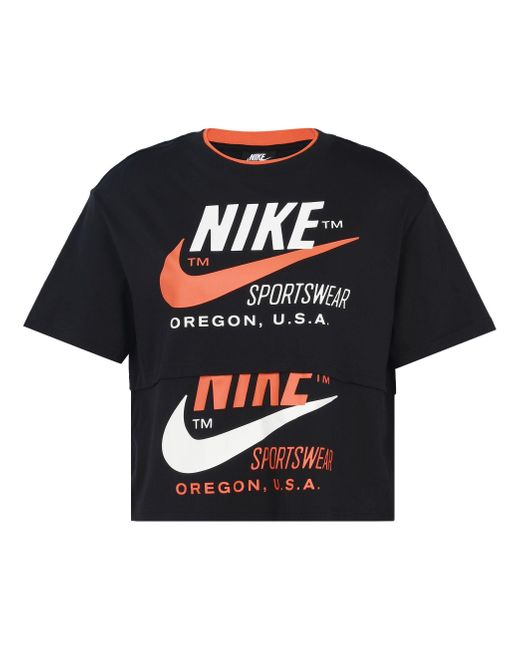 Nike Black (Wmns) Logo Splicing Short Sleeve Asia Edition