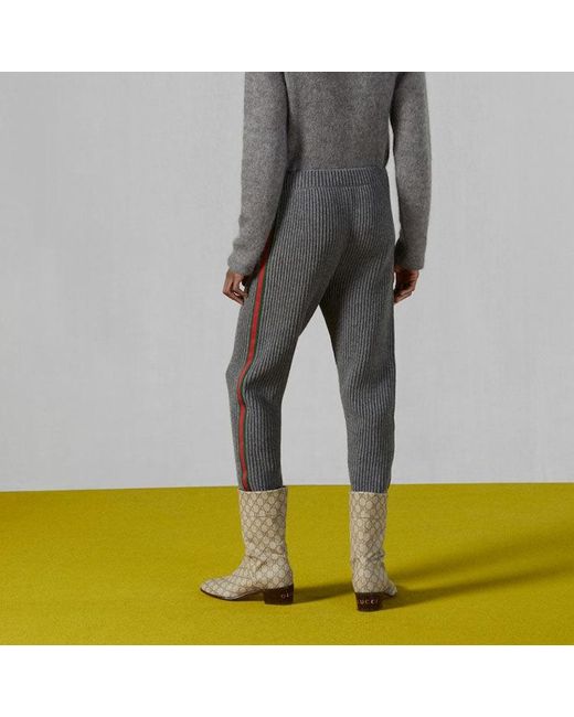 Gucci Gray Wool Cashmere Pants With Web for men