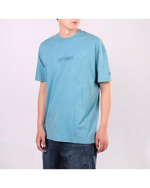 Nike Blue Training Athleisure Casual Sports Breathable Alphabet Round Neck Short Sleeve Lake for men