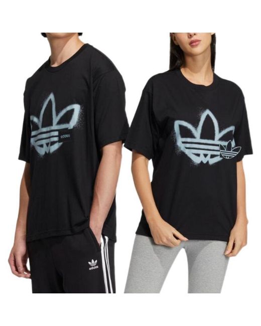 Adidas Black Originals Round Neck Dropped Shoulder Sleeves Large Logo Printing Short Sleeve T-Shirt for men