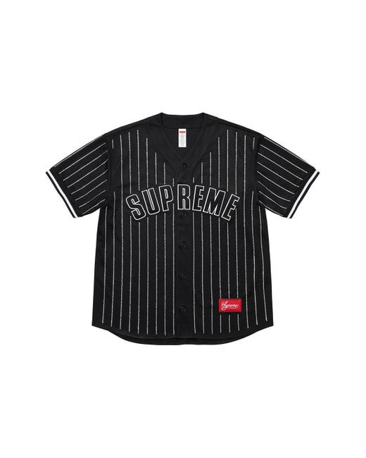 Supreme Black Ss22 Week 16 Rhinestone Stripe Baseball Jersey Tee for men