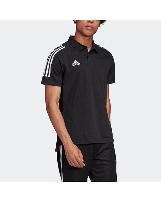 Adidas Black Logo Embroidered Stripe Sports Short Sleeve Polo Shirt for men