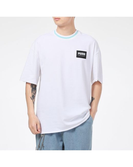 PUMA White Logo Loose Sports Round Neck Short Sleeve for men