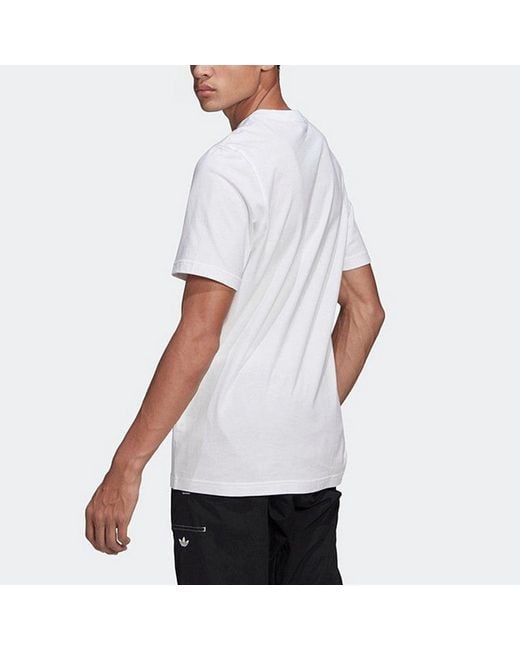 Adidas White Originals Trefoil Logo Printing Sports Round Neck Short Sleeve for men