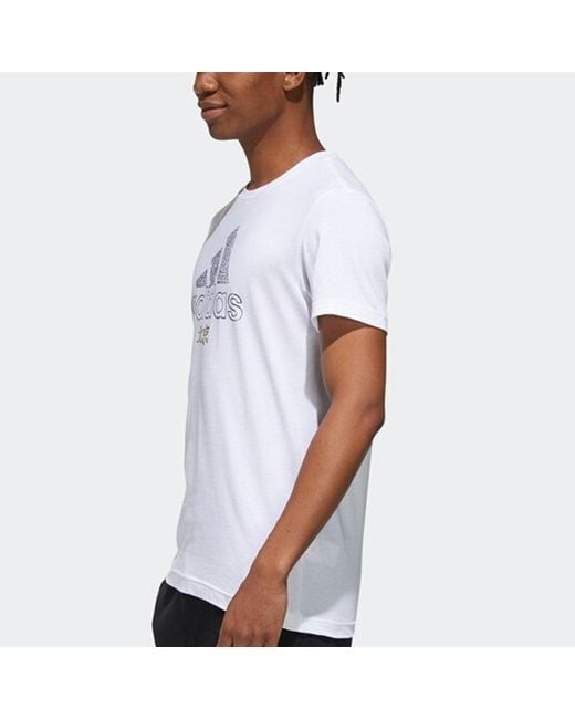 Adidas White Bj Scrawl Tee Casual Sports Round Neck Training Short Sleeve Couple Style