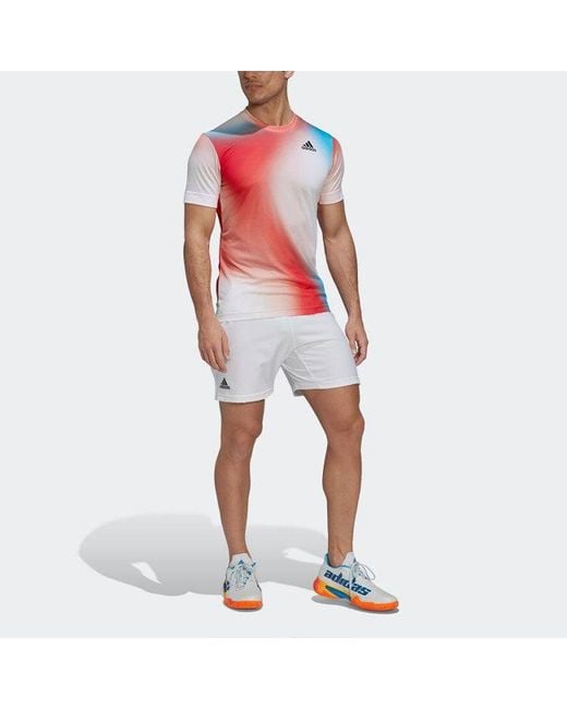 Adidas Pink Contrasting Colors Gradient Logo Printing Round Neck Short Sleeve T-Shirt for men